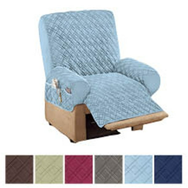 Collections Etc Diamond Quilted Stretch Recliner Cover with Storage Blue Recliner 
